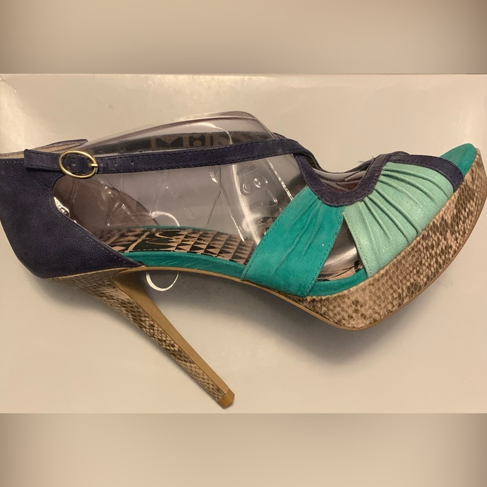 New Jessica Simpson Brouge Pastel Green Combo Peep Toe High Heals Multiple Sizes